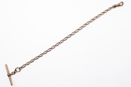 A vintage 9ct rose gold Albert watch chain. Hallmarked, L25.5cm, gross weight 14.4g.
