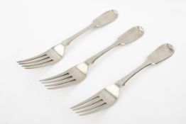 Three Victorian silver Old English Fiddle pattern forks.