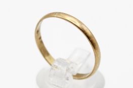 A 22ct gold wedding band. Width of band 2mm, misshapen size V, weight 2g.