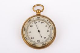 A vintage pocket barometer in a fitted leather case. Unmarked, diameter 4.