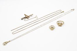 A small group of 9ct gold and yellow metal jewellery.