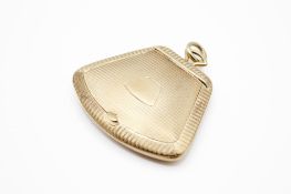 A 9ct gold handbag shaped novelty hinged container. With textured finish, circa 5.3cm x 4.