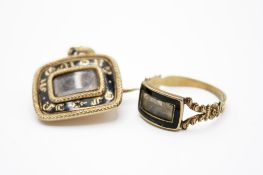 Two yellow metal pieces of 19th century mourning jewellery.