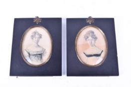 Two 19th century oval miniature portrait paintings.