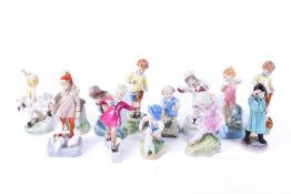 Collection of thirteen F G Doughty Royal Worcester porcelain figurines.