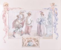 Arthur Keene (1930-2013) - The Captain, Pauline and Lucretia, watercolour and pencil.