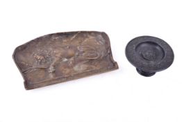 A pewter pin dish & Swiss Berndorf bronze nut dish.