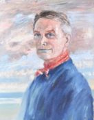 Portrait of a man with red neckerchief - oil on board.