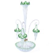 A large Victorian green and white glass epergne.