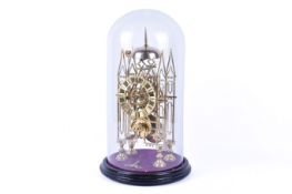 A large brass skeleton single fusee clock.