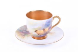 A Royal Worcester cabinet cup and saucer decorated with sheep. Signed 'H.