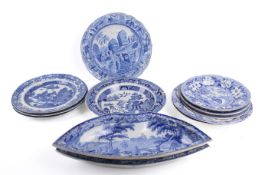 A group of 19th century blue and white dishes.