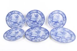 Six early 19th century Riley's Europa pattern blue and white plates.