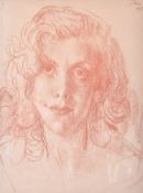 Print of a red chalk sketch portrait of a lady by Augustus John. Framed and glazed 55cm x 45.5cm.