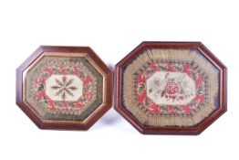 Two 19th century needlepoint wool work embroidery items, both framed and glazed.