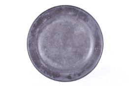 Antique George ll large pewter charger with touch marks for John Jupe in conjunction with Nicholas