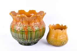 Two Victorian mustard glaze jardiniere planters.
