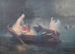 Textured print on canvas - Philip Rumphf (1821-1896) - Élégante à la barque (1873).