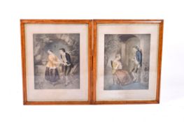 Pair of maple framed 19th century hand coloured prints.