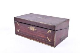 A Victorian inlaid brass bound rosewood writing slope (af).