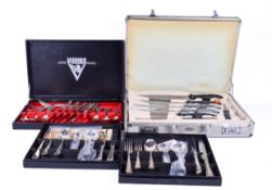 Silver Plate cutlery and a chef's knife set, cased.