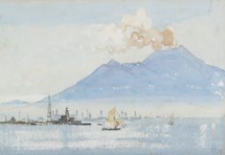 Laurence H. F. Irving (1897-1988) - Vesuvius from the water, watercolour.