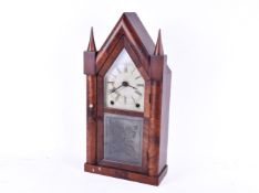 Late 19th Century North American mahogany cased lancet mantel clock bearing label for Brewset &