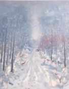 Jack Hamel (Dutch, 1890 - 1951), oil on canvas. Depicting a forest and snow covered track.