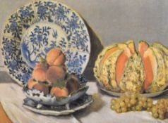 Still life, print on canvas in a giltwood frame. Unsigned, 'R. S.