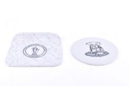 Two vintage ceramic transfer printed weighting scale slabs.