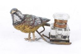 Unbranded Bergman style cold painted spelter bird ink well.