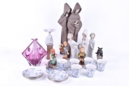 A collection of assorted ceramic and a glass basket. Including Lladro and other ornaments, etc.