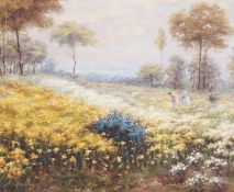 Figures in a landscape, oil on canvas.