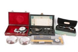 A group of four assorted vintage measuring gauges, cased. Including Moore & Wright micrometer, etc.
