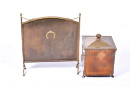 Brass fire screen and a coal box. Largest H60cm. (2).