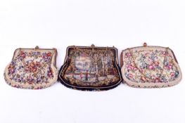 Three mid-century tapestry women's evening purses bags.
