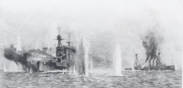 William Lionel Wyllie (1851-1931), etching of ships at battle.