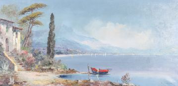 A mid-century Mediterranean costal scene - oil on canvas.