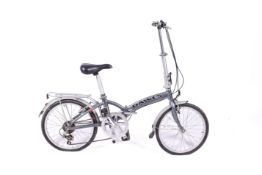 A Dawes Jack portable fold up bicycle with carry bag. Having six gears and a stand, etc.