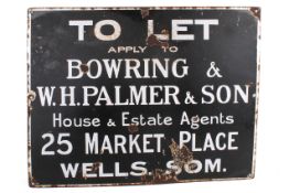'To Let Bowring & W H Palmer & Son Estate Agents Wells' enamel advertising sign.
