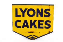 'Lyons Cakes', double sided and flanged enamel advertising sign. 44.
