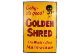 'Robinson's Golden Shred Marmalade' enamel advertising sign. 'Golly - its good!'.