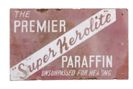 'Super Kerolite The Premier Parafin' double sided enamel advertising sign. 51cm x 30.