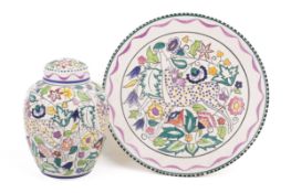 Two Poole Pottery SK pattern items, with deer amongst flowers and foliage.