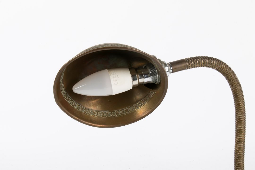 A circa 1930s gooseneck desk lamp with a cast metal rectangular base. - Image 2 of 3
