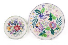 Two mid-century Poole Pottery hand painted plates, both with blue birds.