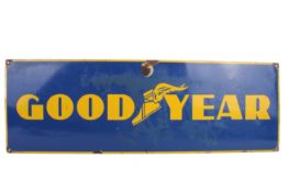 Goodyear blue and yellow enamel advertising sign. Bengal Enamel. 91cm x 30.
