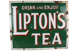 'Lipton's Tea, Drink and Enjoy' enamel advertising sign. 68.5cm x 57.