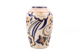 A Poole Pottery vase painted by N. Massarella. Decorated with blue, pink and peach floral patterns.