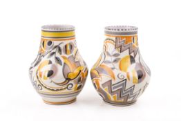 Two Art Deco Poole Pottery vases with YE pattern.